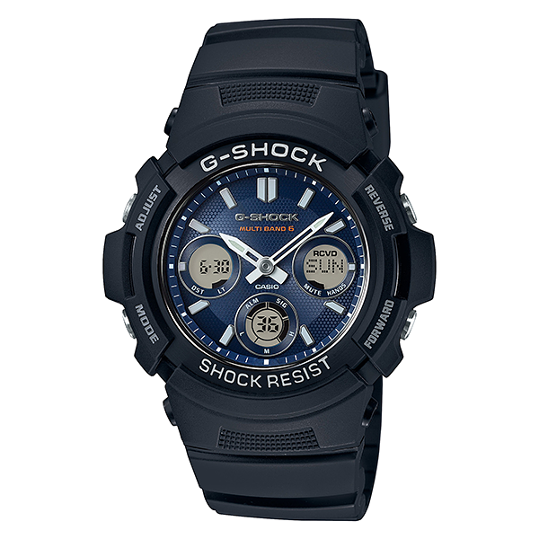 G-SHOCK AWG-M100SB-2AJF 黒い樹脂ケースに青い文字板のアナデジモデル