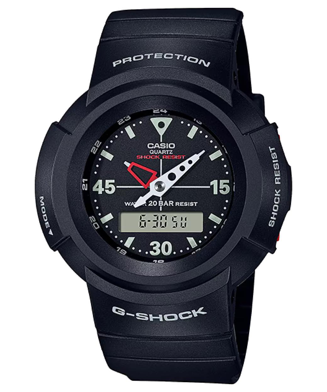 1989年発売のAW-500。G-SHOCK初のアナログモデル