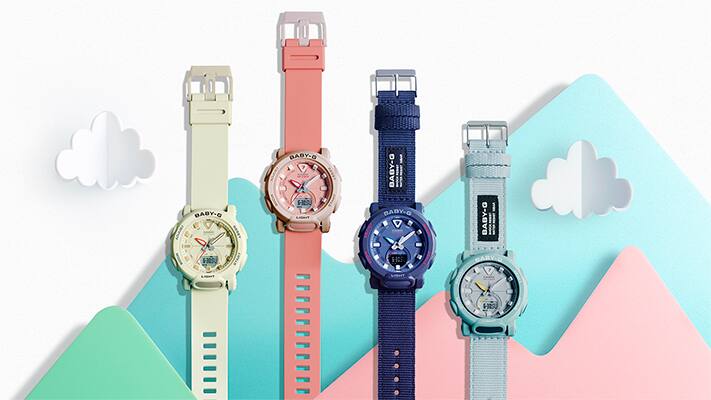 BABY-G BGA-310の樹脂バンドとBGA-310Cのクロスバンドが並んだカシオ公式画像