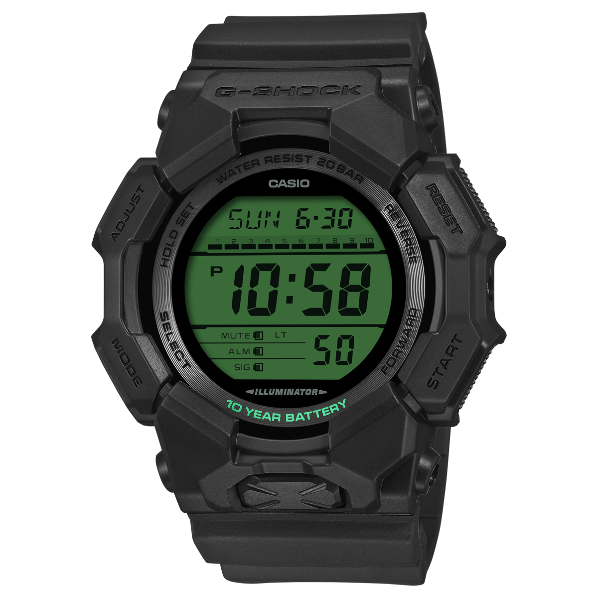 G-SHOCK GD-010BEG-1JF 黒いデジタルモデル、液晶がエレクトログリーン